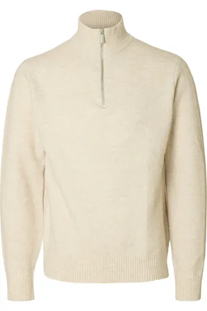 SELECTED Slhrai Ls Knit Half Zip Tops Knitwear Half Zip Jumpers Cream