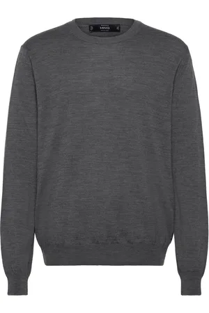 MANGO 100% Wool Medium-Knit Sweater Tops Knitwear Round Necks Grey
