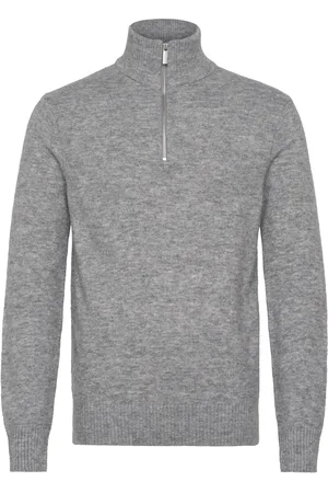 SELECTED Slhrai Ls Knit Half Zip Tops Knitwear Half Zip Jumpers Grey
