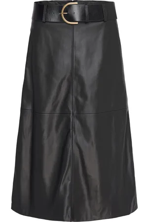 MANGO Leather-Effect Midi-Skirt Skirts Knee-length & Midi Skirts Black