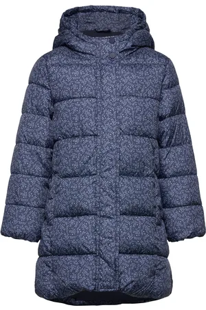 MANGO Flowers Print Quilted Anorak Foret Jakke Blue