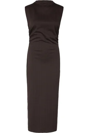 MANGO Knitted Dress With Gathered Detail Knælang Kjole Brown