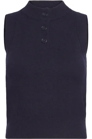 MANGO Knitted Gilet With Button Collar Vests Knitted Vests Navy
