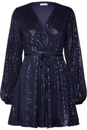 BUBBLEROOM Nera Sparkling Balloon Sleeve Dress Knælang Kjole Navy
