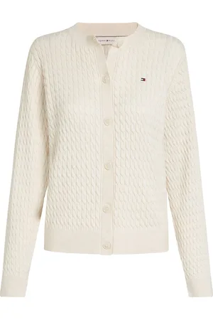 Tommy Hilfiger Co Cable Fine Gg C-Nk Cardi Ls Tops Knitwear Cardigans Cream