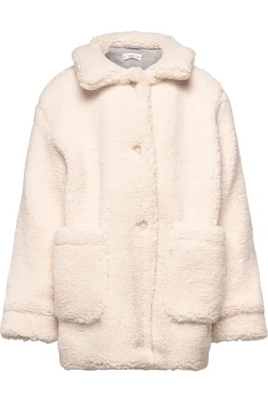 MANGO Shearling-Effect Coat Jakke Cream