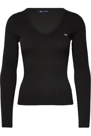 Tommy Hilfiger Tjw Slim Essential Rib V Ls Tops T-shirts & Tops Long-sleeved Black