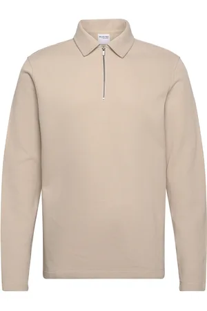 SELECTED Slhmarc Rib Ls Polo Tops Polos Long-sleeved Cream