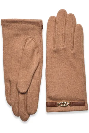 Ralph Lauren Sheepskin-Trim Wool-Blend Tech Gloves Accessories Gloves Finger Gloves Beige