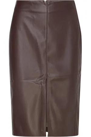 MANGO Leather-Effect Pencil Skirt Skirts Knee-length & Midi Skirts Brown