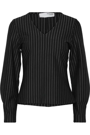SELECTED Slfpennie Ls V-Neck Top Tops Blouses Long-sleeved Black
