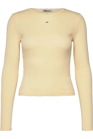 Tommy Hilfiger Tjw Slim Pointelle Rib Tee Ls Tops T-shirts & Tops Long-sleeved Yellow