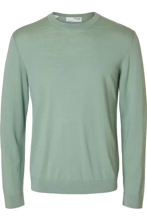 SELECTED Slhtray Ls Knit Merino Crew Neck Noos Tops Knitwear Long Sleeve Knitted Polos Green
