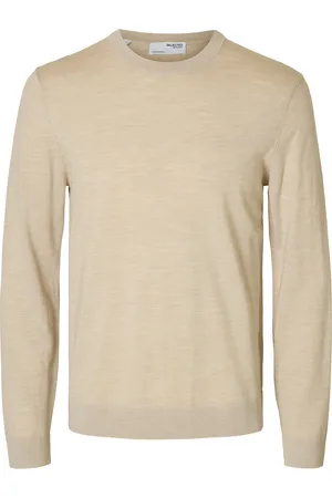 SELECTED Slhtray Ls Knit Merino Crew Neck Noos Tops Knitwear Long Sleeve Knitted Polos Beige
