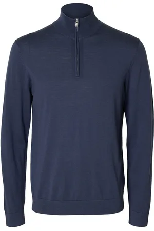 SELECTED Slhtray Ls Knit Merino Half Zip Noos Tops Knitwear Half Zip Jumpers Navy