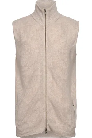 Davida Cashmere Man Zip Pockets Vest Tops Knitwear Knitted Vests Cream