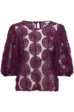 BUBBLEROOM Nadja 3D Flower Puff Sleeve Blouse Tops Blouses Short-sleeved Burgundy