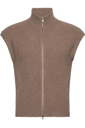 Davida Cashmere Man Zip Pockets Vest Tops Knitwear Knitted Vests Brown