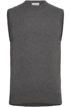 Davida Cashmere Man Classic O-Neck Vest Tops Knitwear Knitted Vests Grey
