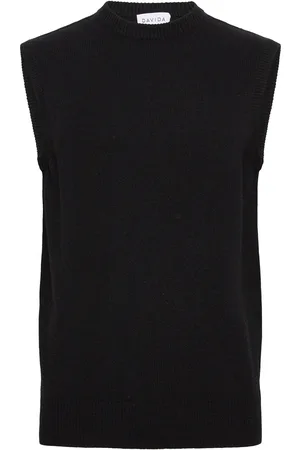 Davida Cashmere Man Classic O-Neck Vest Tops Knitwear Knitted Vests Black