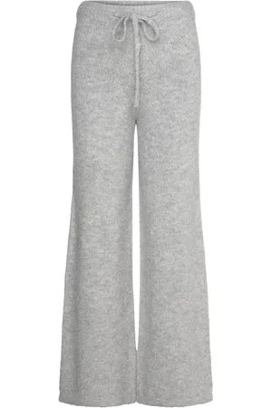 Gina Tricot Knitted Trousers Bottoms Trousers Wide Leg Grey