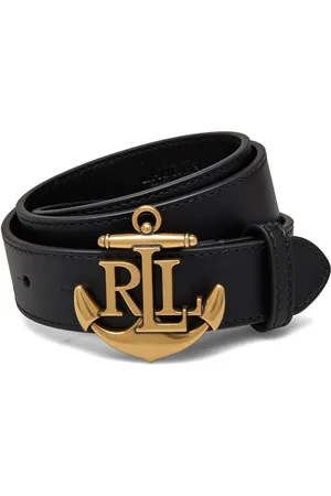 Ralph Lauren Anchor-Logo Leather Skinny Belt Bælte Black