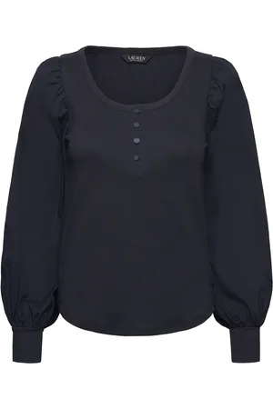 Ralph Lauren Stretch Cotton Puff-Sleeve Henley Top Tops Knitwear Jumpers Navy