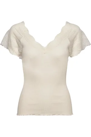Rosemunde Beatha Silk Top W/Lace Tops T-shirts & Tops Short-sleeved Cream