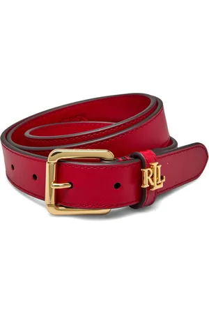 Ralph Lauren Logo-Keeper Leather Skinny Belt Bælte Red