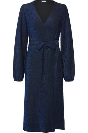BUBBLEROOM Sparkling Midi Wrap Dress Knælang Kjole Navy