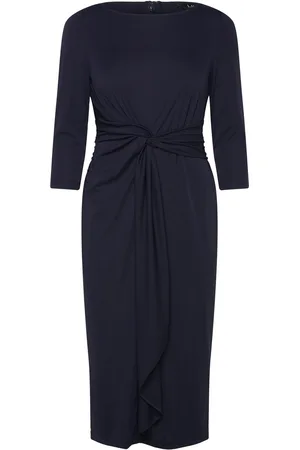 Ralph Lauren Twist-Front Stretch Jersey Midi Dress Knælang Kjole Navy