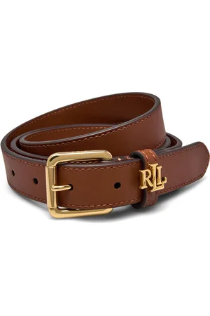 Ralph Lauren Logo-Keeper Leather Skinny Belt Bælte Brown
