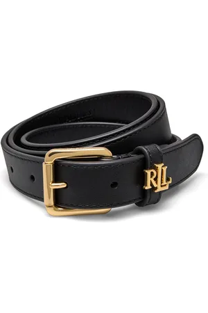 Ralph Lauren Logo-Keeper Leather Skinny Belt Bælte Black