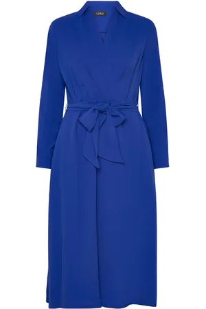Ralph Lauren Long-Sleeve Georgette Midi Dress Designers Knee-length & Midi Blue