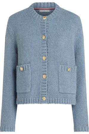 Tommy Hilfiger Textured Gold Button Lady Jacket Tops Knitwear Cardigans Blue