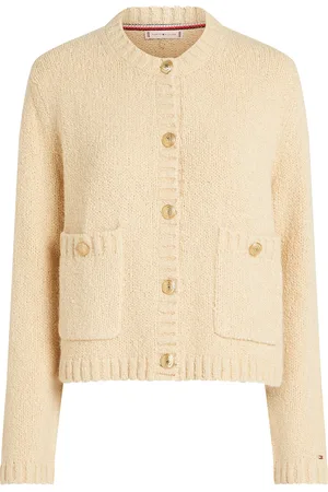 Tommy Hilfiger Textured Gold Button Lady Jacket Tops Knitwear Cardigans Cream
