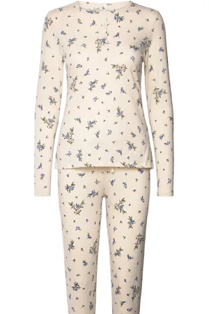 Lindex Henley Pyjama Aop Pyjamas Nattøj Cream
