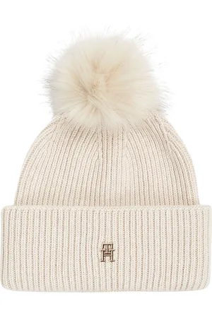 Tommy Hilfiger Elevated Chic Beanie W/Pompom Accessories Headwear Beanies Cream
