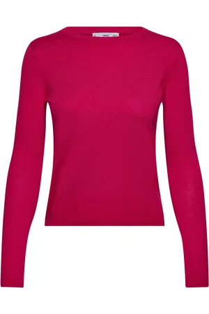 MANGO Fine-Knit Crew-Neck Sweater Tops Knitwear Jumpers Pink