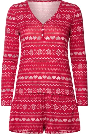 Hunkemöller Pj Short Jersey Fairisle Pyjamas Nattøj Red