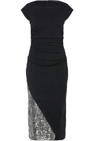 French Connection Zanna Jersey Sequin Mix Knælang Kjole Black