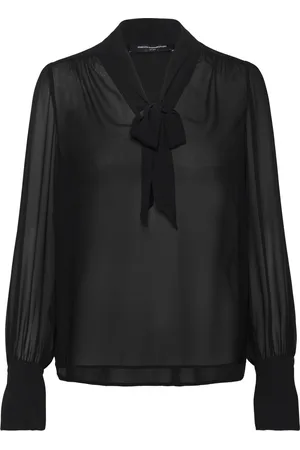French Connection Eden Ggt Ls Tie Nk Blouse Tops Blouses Long-sleeved Black