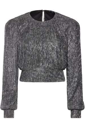 French Connection Tamy Lurex Plisse Ls Top Tops Blouses Long-sleeved Silver