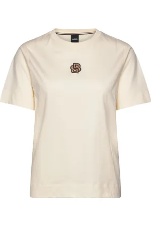 HUGO BOSS Elpha_Placed1 Tops T-shirts & Tops Short-sleeved Cream