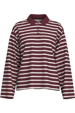 SELECTED Slfwada Ls Stripe Collar Top Tops T-shirts & Tops Polos Burgundy