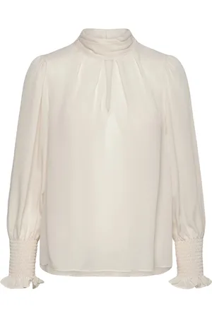 French Connection Crepe Light High Nk L.s Top Tops Blouses Long-sleeved White