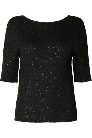 SELECTED Slfjosie 2/4 Sequin Knit O-Neck Top Tops T-shirts & Tops Short-sleeved Black