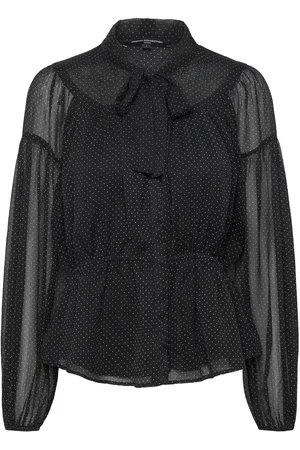 French Connection Ines Chiffon Fitted Waist Blou Tops Blouses Long-sleeved Black