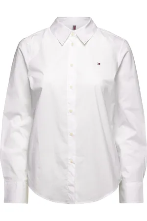 Tommy Hilfiger Cotton Stretch Regular Ls Shirt Tops Shirts Long-sleeved White