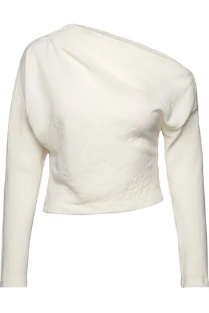 MANGO Asymmetrical Blouse With Ruched Detail Tops Blouses Long-sleeved Cream